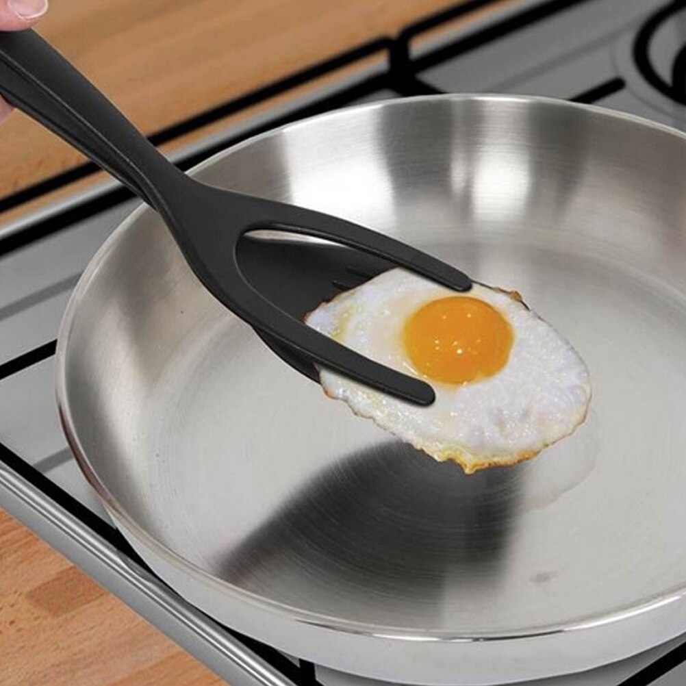 Silikon spatel stekt egg spatel 2- i -1 silikon egg turner pannekake brød grillspade tang til matte grep og snu