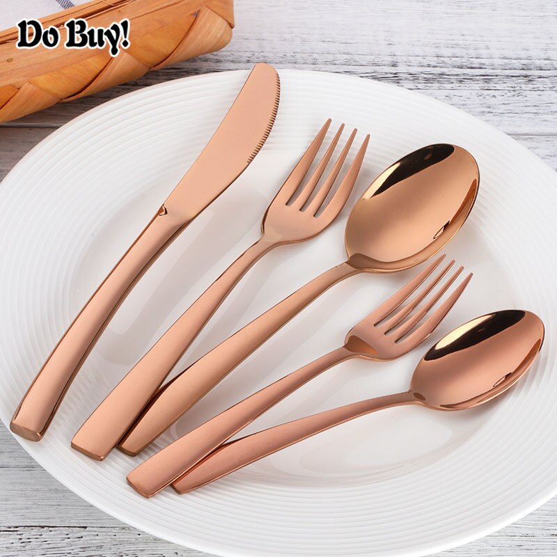5 Pcs/Set Dinnerware Set Stainless Steel Reusable Utensils Travel Cutlery Spoon Fork Knife Home Tableware