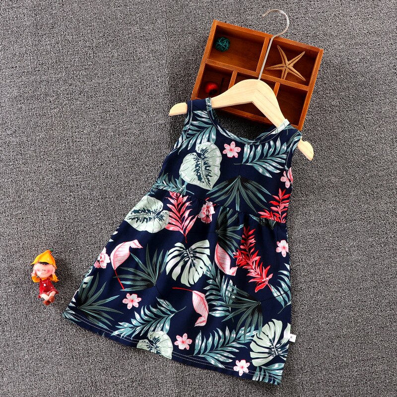 Tjejklänningar sommar ärmlös bomull barns prinsessklänning baby strandklänning: 5 / 130cm