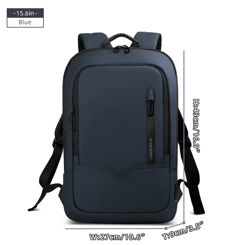 Mochila delgada HK para hombre, bolso para ordenador portátil de 15,6 pulgadas, bolso escolar impermeable con carga USB, mochila de viaje ligera, paquete de trabajo universitario: Azul