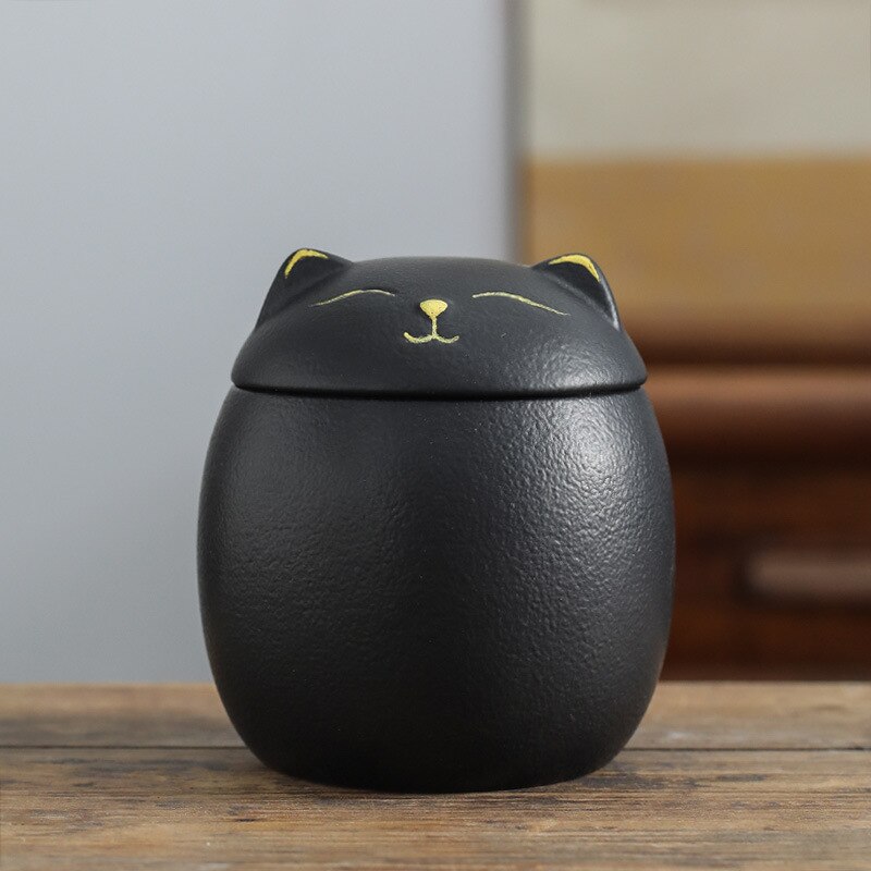 Urn for Pet Ashes- Cat Shape Memorial Cremation Urns-Handcrafted Black Decorative Urns for Funeral，Cat urn，Dog urn: 1pcs