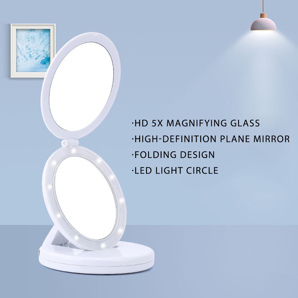 5X Magnifying Lighted Makeup Mirror Light illuminated Portable LED Make Up Mirror Sensing USB Chargeable standing makeup mirror