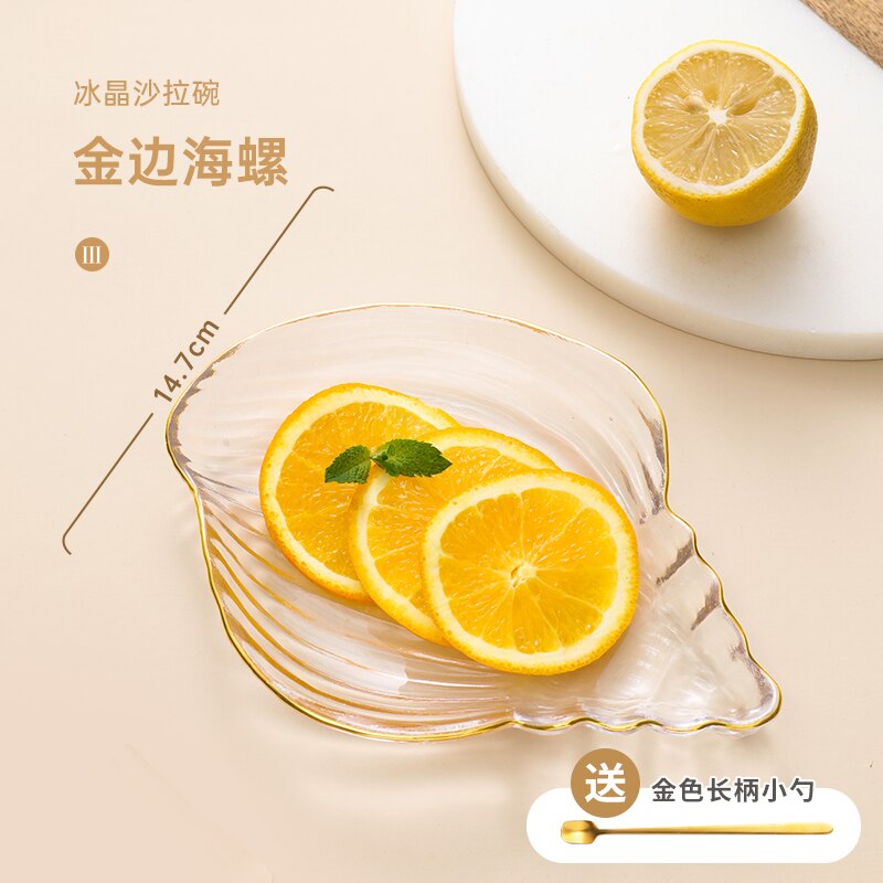 Bord doré coeur pêche ménage saladier bol en verre assiette transparent dessert fruits style japonais salade vaisselle: 1 Gold Edge shell