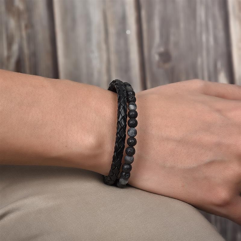 Jiayiqi leren armband, natuursteen kralen armbanden voor heren, roestvrij staal magnetische sluitingen bangle heren sieraden