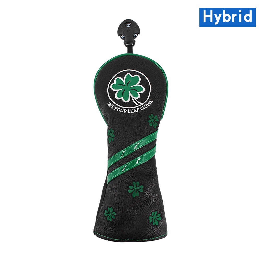 Golf Head Cover Four Leaf Clover Golf Wood Headcover for Driver Fairway Hybrid Putter PU Leather Waterproof Black White Covers: Black For Hybrid
