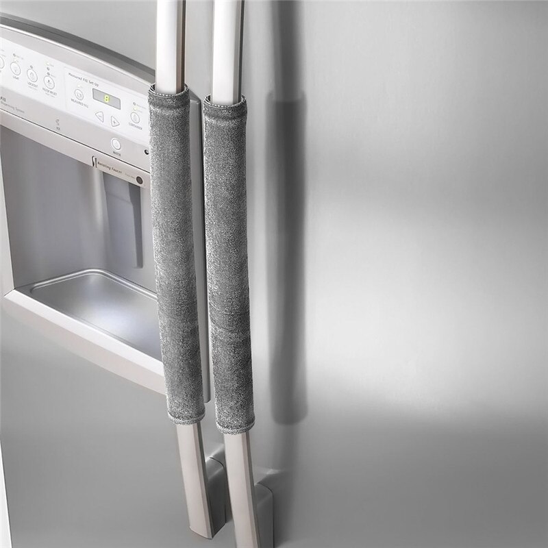 2 stk køleskab fløjl dørhåndtag betræk dekor håndtag køkken skridsikre beskyttelseshandsker til køleskab ovn holde fingeraftryk: Grå