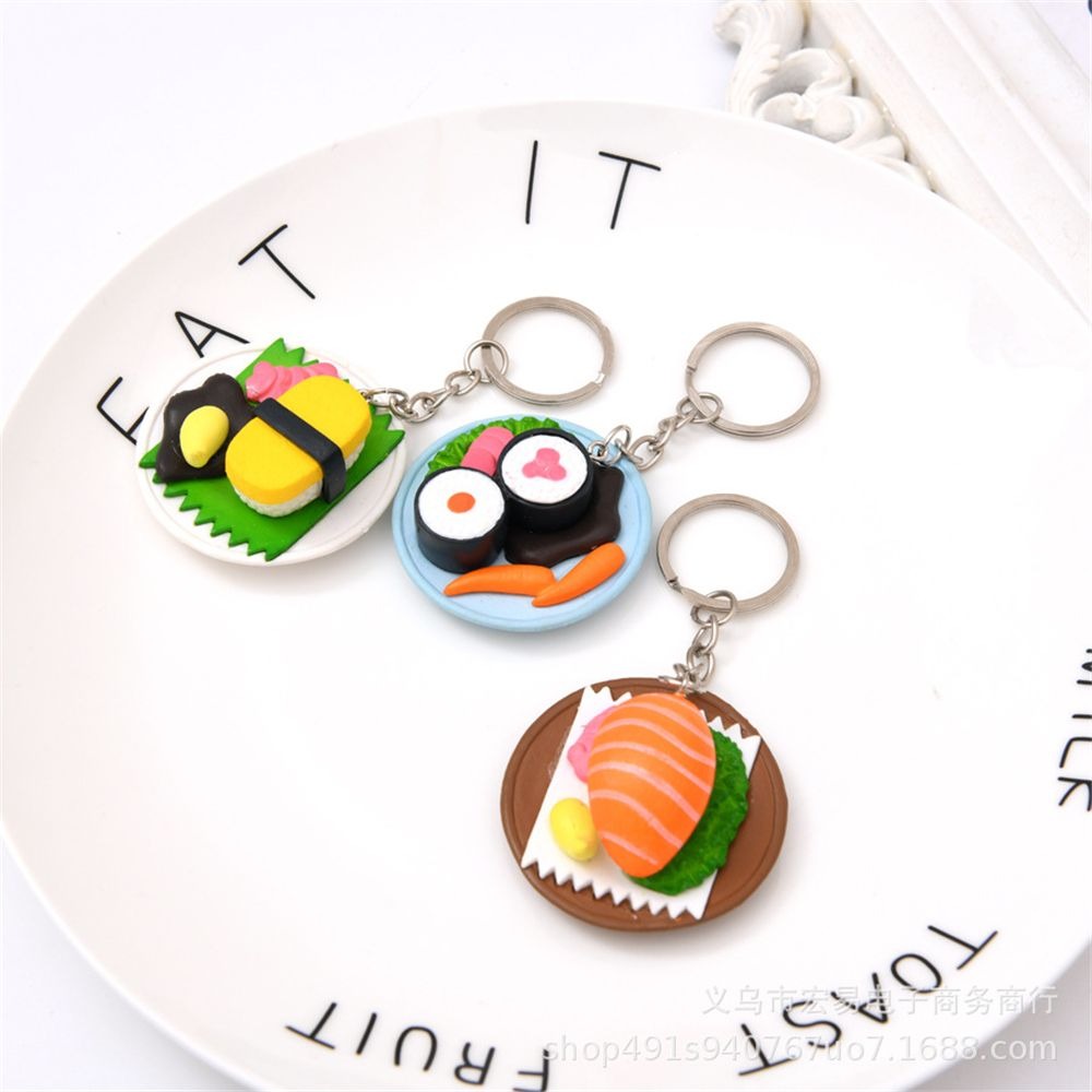 Zalm Plakjes Sushi Vormige Sleutelhanger Sleutelhanger Voedsel Simulatie Hanger sleutelhanger Auto Tas Accessoires Willekeurige Kleur