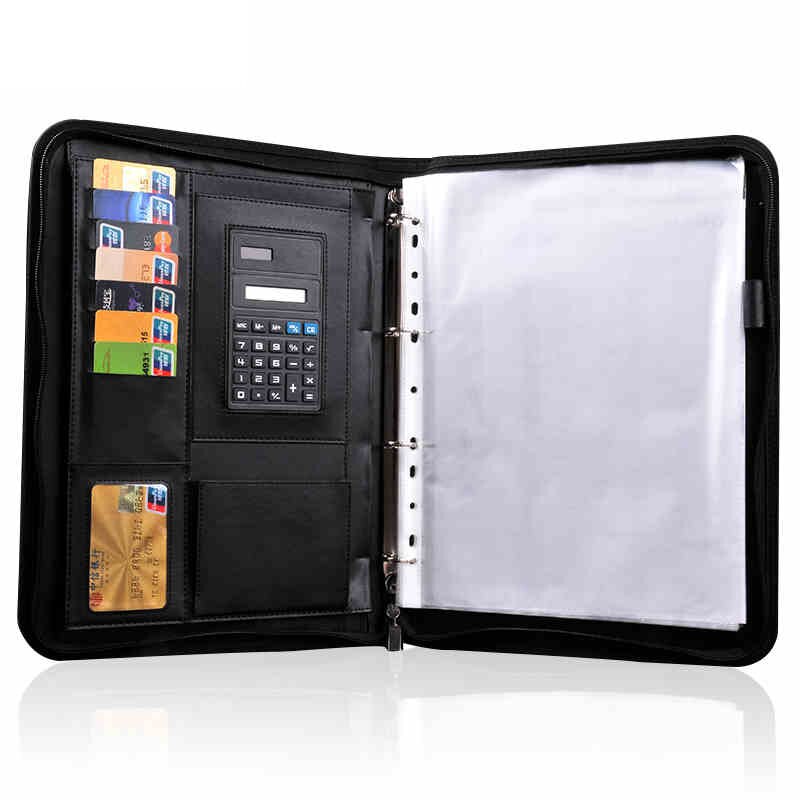 Ruize zachte leren map organizer voor documenten, multifunctioneel ,  a4- voudig mapbeheer, mapmap met rekenmachine