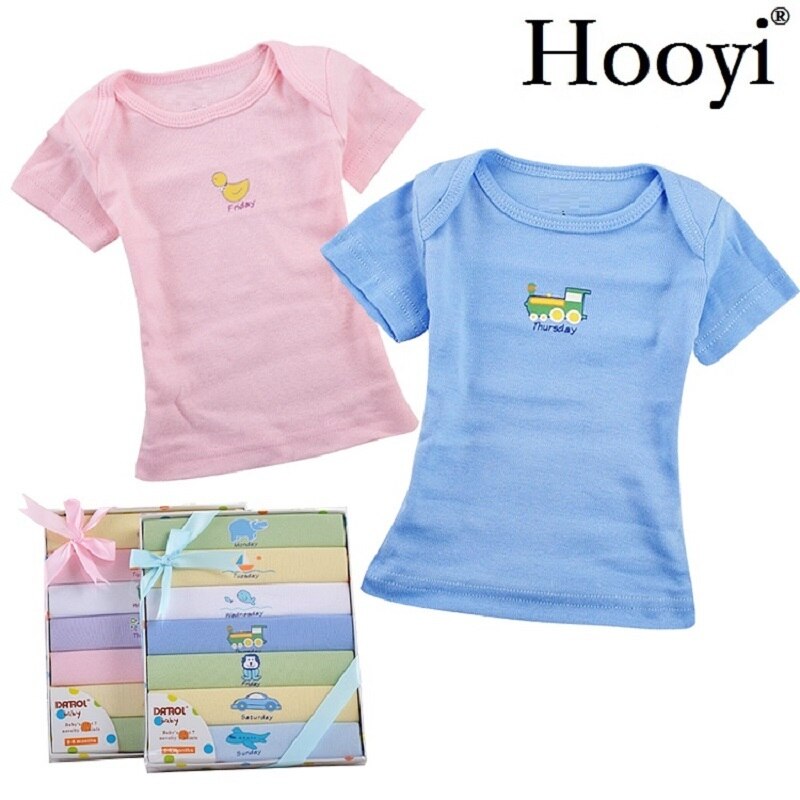 Hooyi Neugeborenen T-Shirts Baby Jungen Kleidung Mädchen Tops Montag Bis Sonntag 100% Baumwolle Weiche Woche Tägliche Babys Tees Shirts T hemd