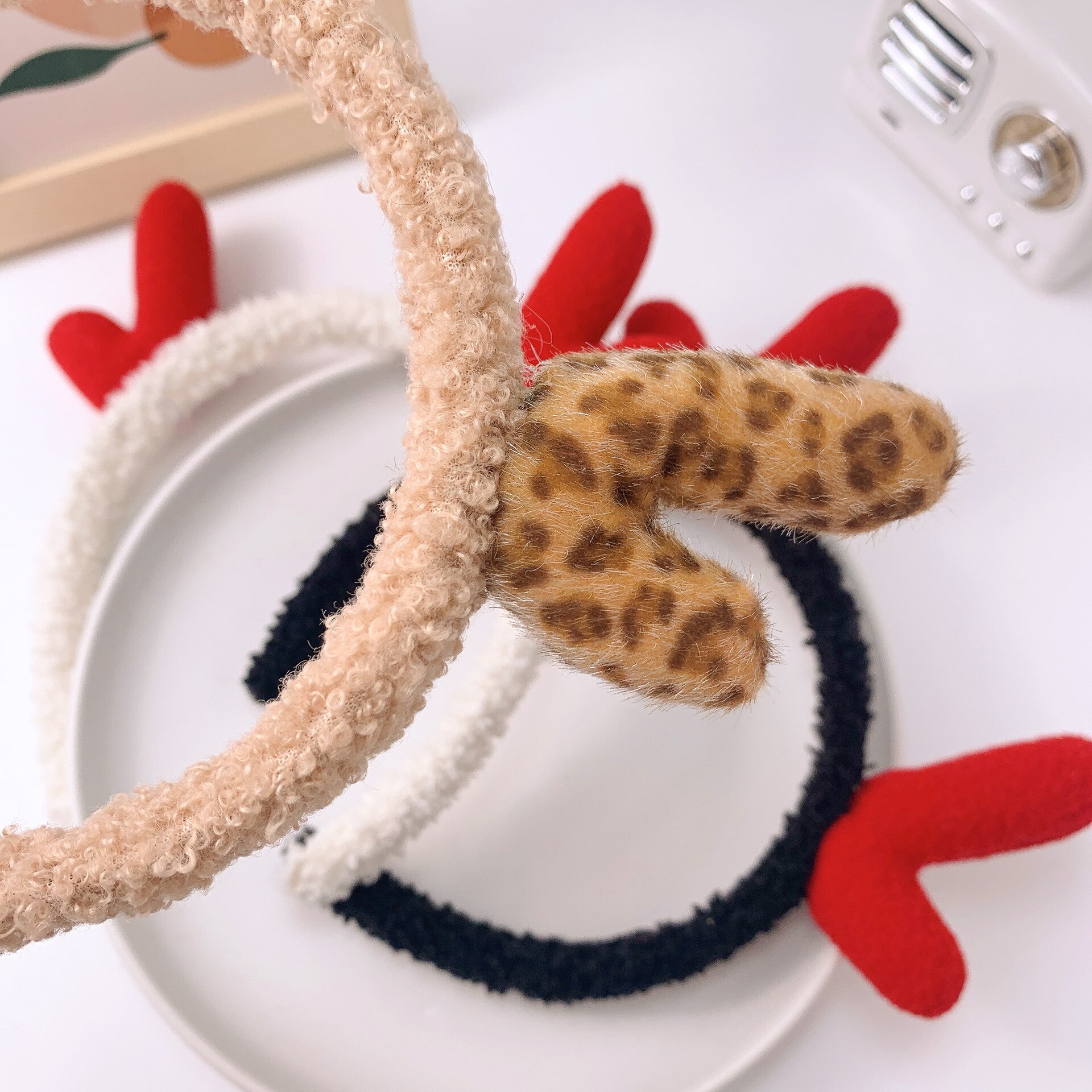 1pc Nette Plüsch Stirnband Elk Geweih Leopard Muster Geweih Stirnband Weihnachten Kopfschmuck Dekoration Mädchen Haar-accessoire