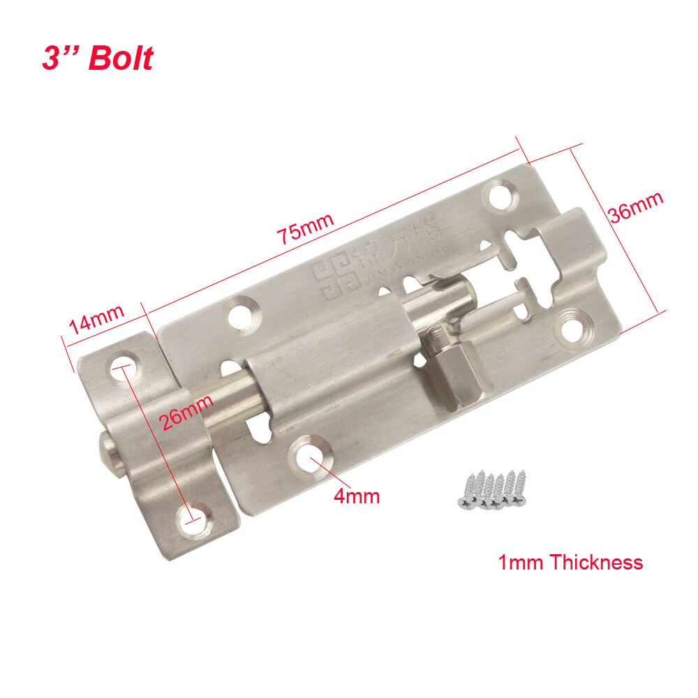4pcs Stainless Steel 3" Barrel Door Bolt Latches 75mm Silver Home Gate Safety Hardware Barrel Bolt Lock