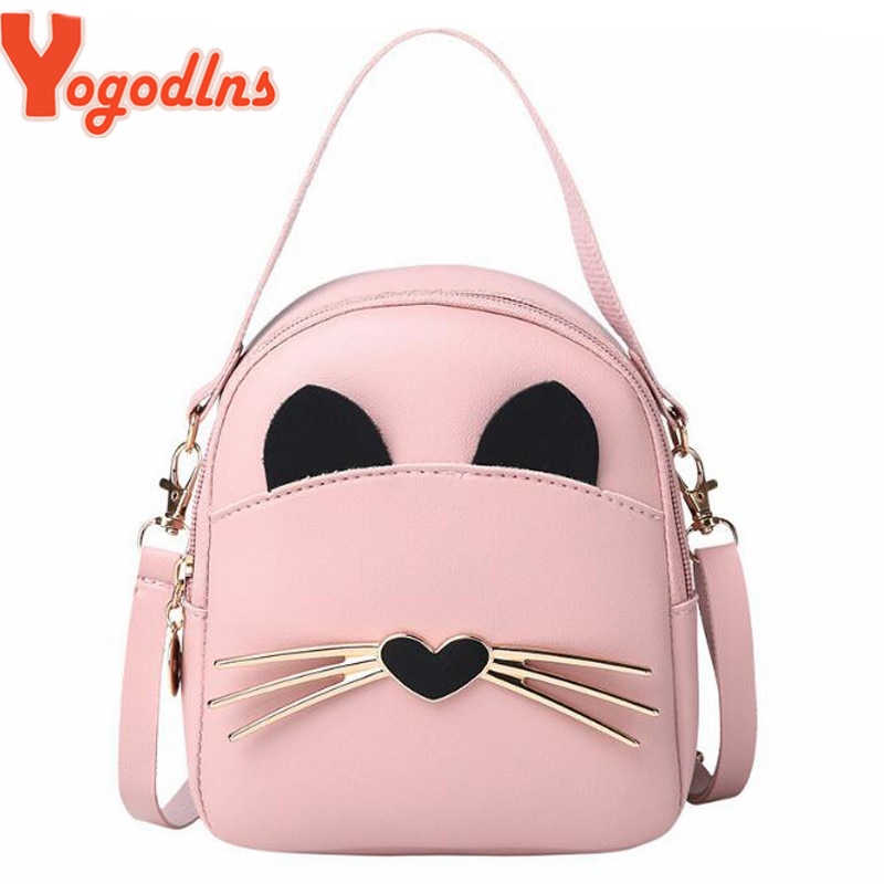 Yogodlns Women PU Leather Small Shoulder Bag Girl School Bags for Teenager Girls Female Preppy Cat Cartoon Blosa