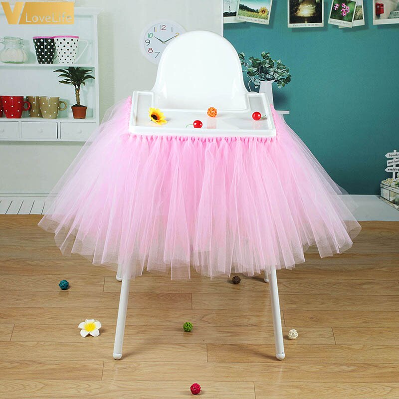 Høj stol tutu nederdel baby shower dekoration tyl stol nederdel første fødselsdag højstol nederdel til fødselsdagsfest forsyninger