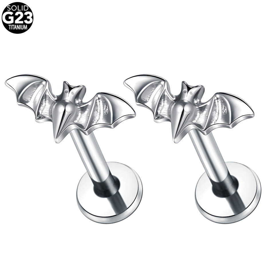 1 pieza de Piercings de titanio para las orejas, Cráneo, murciélago, mariquita, pendiente con forma de corazón, Labret, labio, cartílago, Tragus, hélice, joyería para el cuerpo