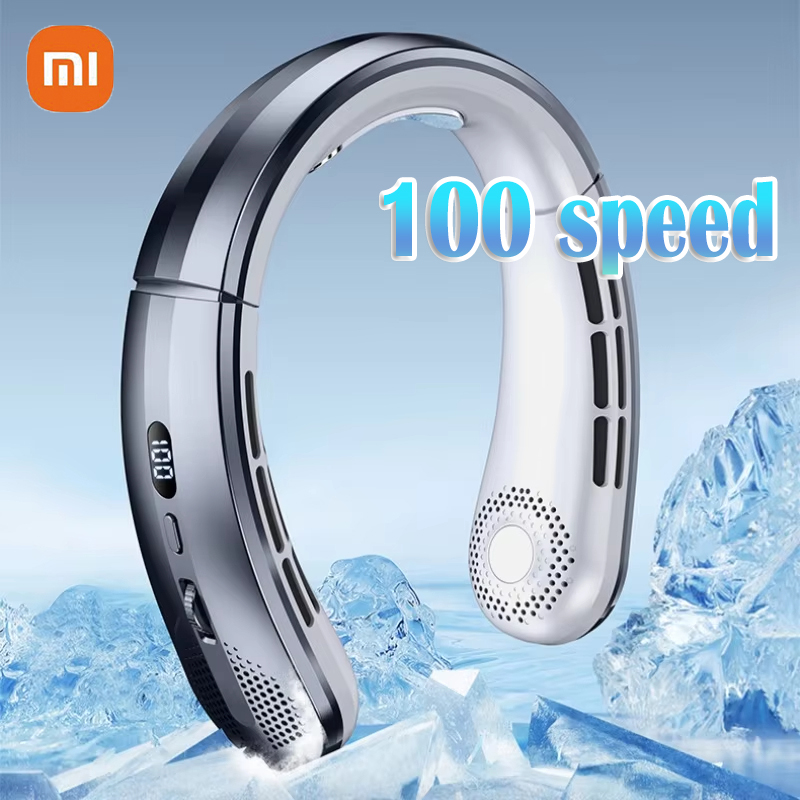 Przenośny wentylator na szyję Xiaomi z wyświetlaczem cyfrowym, bezłopatkowy wentylator na szyję, chłodzenie powietrzem, ładowany przez USB, narzędzie chłodzące