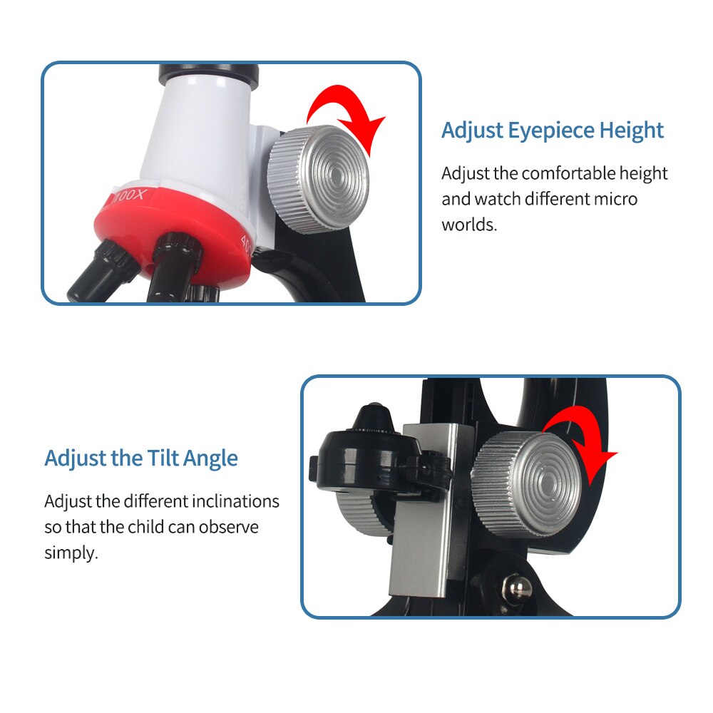 Science Kits for Kids Beginner Microscope STEM Science Educational Toy 100X 400X 1200X Magnification with LED Light