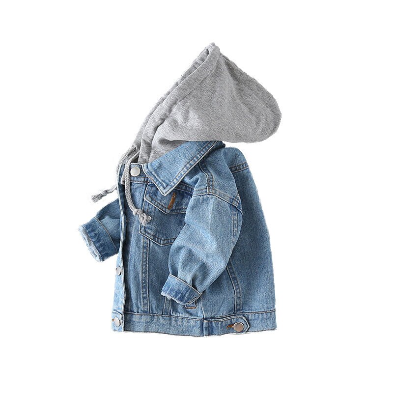 Ropa de primavera para niños y niñas, abrigo de tela vaquera para bebés, chaqueta con capucha Coreana de manga larga