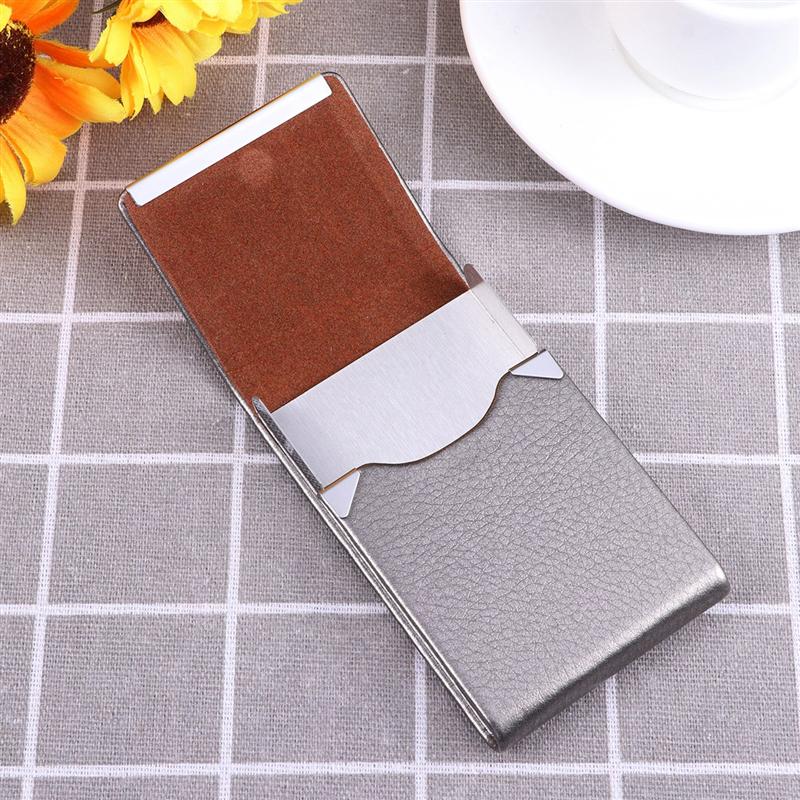 Business Card Holder - Metal PU Leather Case - Unisex Name Visit Card Organizer Box