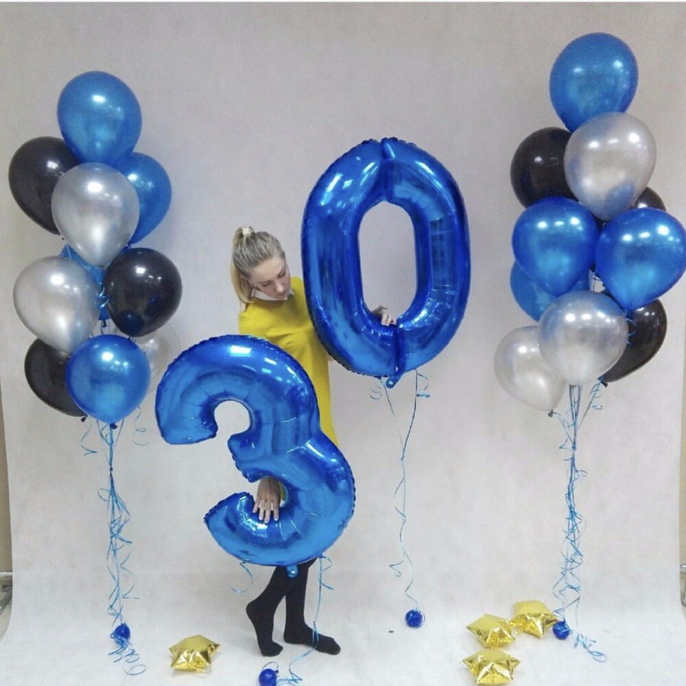 2 Stuks 32/40 Inch Rose Gold Aantal Folie Helium Ballonnen Feliciteren 30 Jaar Oude Volwassen Verjaardagsfeestje Decor Supplies: blue / 40 inch