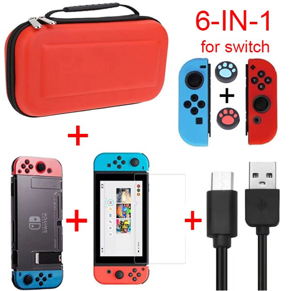 9 in 1 per gioco nintendo switch Kit accessori nintedo con impugnature per volante custodia in Silicone nitendo swich Joy-con: 6-in-1 Red