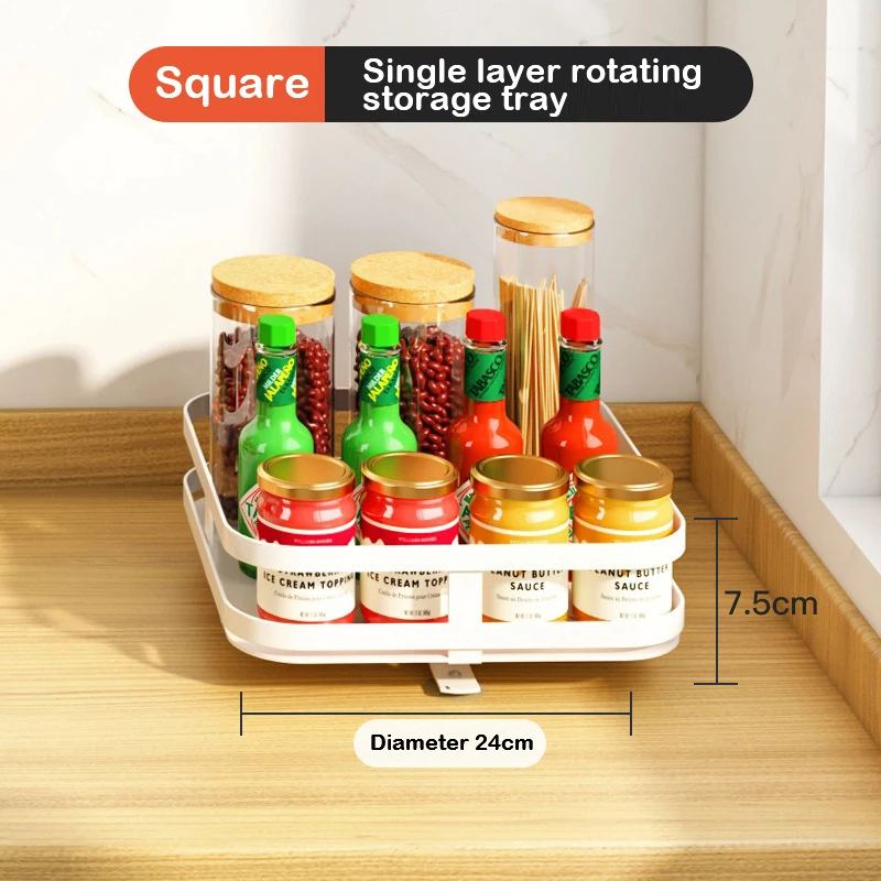 Rotation Condiment Rack Multifunctional Carbon Steel Flavour Storage Tray Round Seasonings Spice Organizer for Kitchen: Burgundy