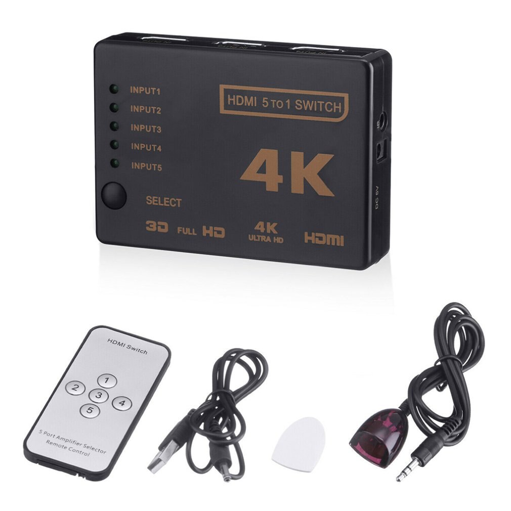 1 Set 5 Port Uhd 3D 4K 1080P Hdmi Splitter Switch Selector Switcher Hub Ir Remote Hdtv Hub Infrared Remote