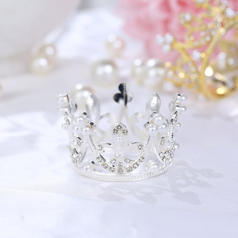 Mini Crown Cake Topper Metalen Parel Gelukkige Verjaardag Cake Toppers Wedding & Engagement Cake Decor Sweet 16 Party Decoraties