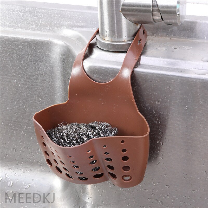 1pcs kitchen rack faucet sponge drain rack hanging adjustable snap button hanging bag sink storage hanging basket: coffee