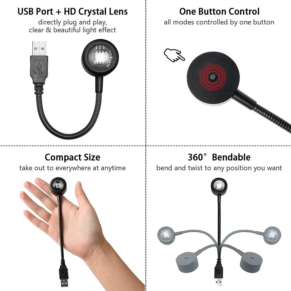 1x USB lámpara de puesta de sol LED Arco Iris neón proyector de luz nocturna fotografía iluminación de ambiente de pared para dormitorio decoración de la habitación del hogar