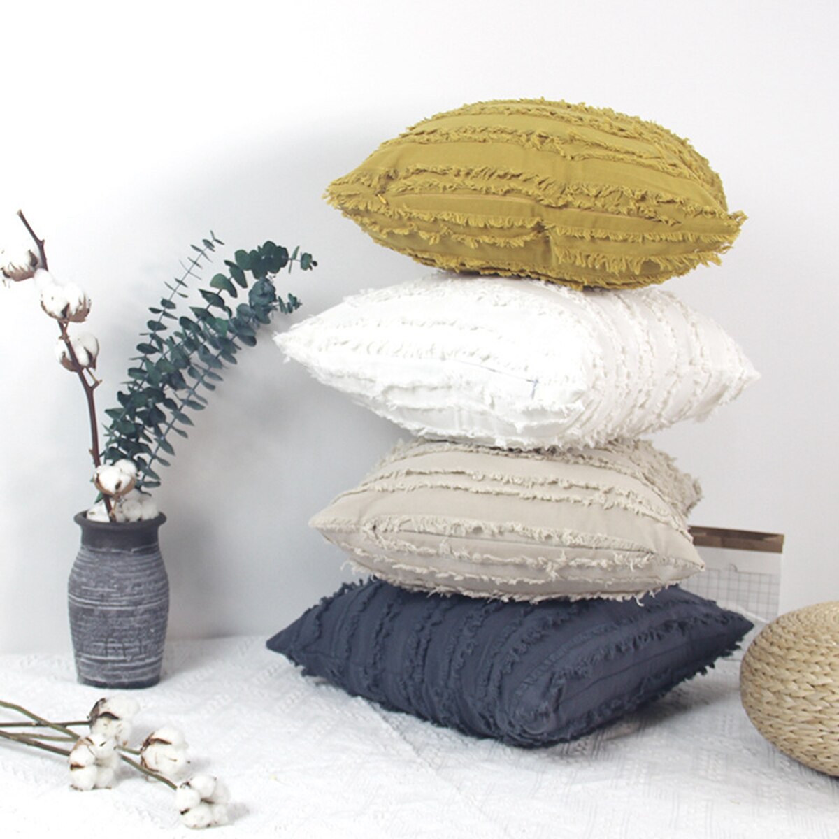 Katoen Linnen Kussensloop Kwastje Jacquard Fijne Steek Perfecte Afwerking Woonkamer Sofa Auto Decoratieve Thuis Kussens