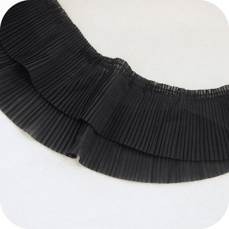 5 metros/lote 6.5 centímetros Chiffon Plissado Guarnição Do Laço Do Vestuário DIY Fita Laço de Tecido Vestido de Costura Camisas Home Textile Decoração Rendas fita: Black