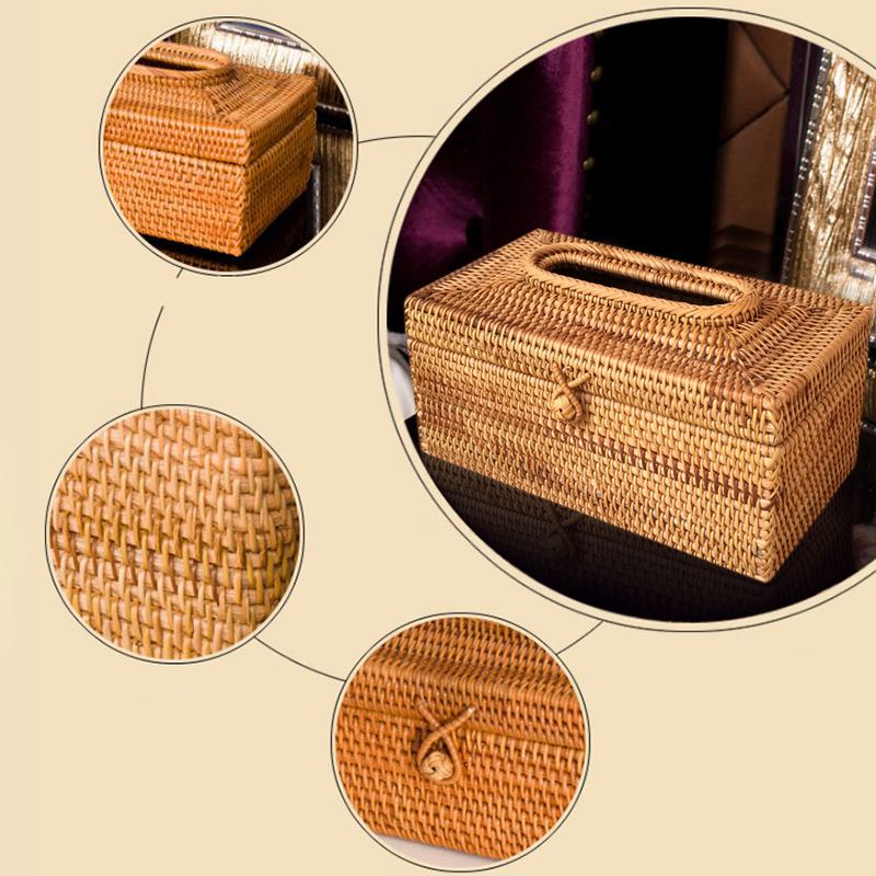 Paper Rack Rattan Tissue Box Home Decoration Handmade Desktop Tissue Container Napkin Storage Case