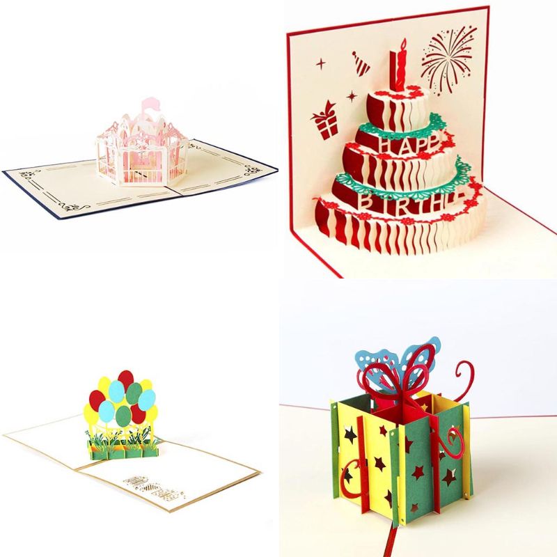 Set of 4 3D Happy Birthday Greeting Cards Paper craft Birthday Up Cards 69HC