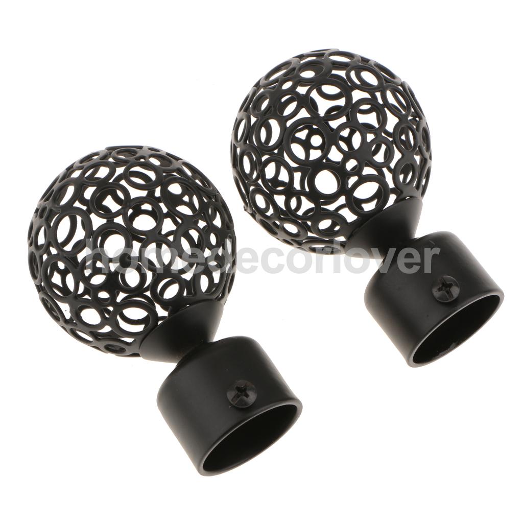 2Pcs Window Curtain Rod Drapery Pole Finals Decorative Heads Cap 28mm Inner Diameter: Hollow Ball Black 