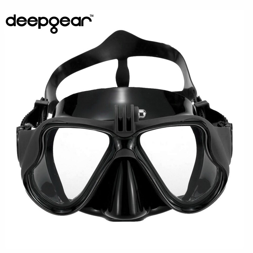 Deepgear scuba diving mask Deep sea dive mask Underwater swimming snorkel gears Top black silicon adult camera mount scuba mask: Standard Black Mask