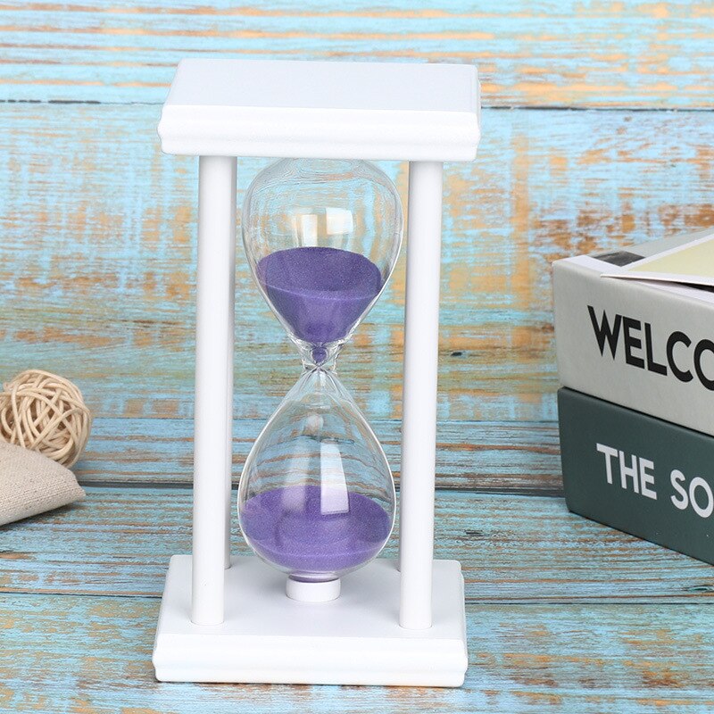 45/60 Minutes Hourglass Sand Timer Kitchen School Modern Wooden Hour Glass Sandglass Sand Clock Tea Timers Home Decoration: White Purple / 60mins