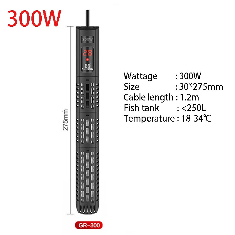 Aquarium Submersible Heater Fish Tank LCD Display Digital Adjustable Water Heating Rod Constant Temperature Control 50-500W: 300W / UK plug
