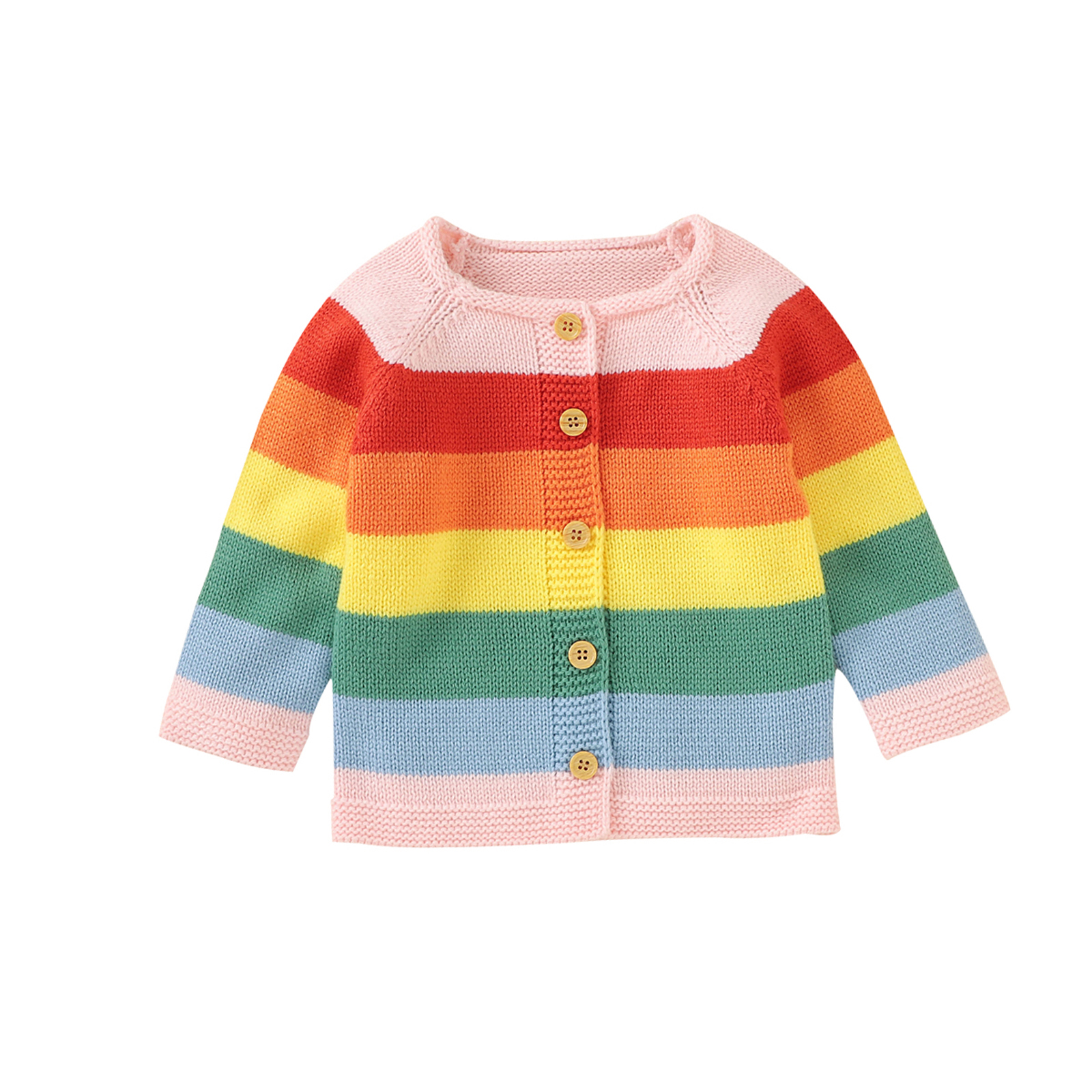 Cárdigan de punto para niños pequeños, chaqueta de manga larga con cuello redondo y rayas de arcoíris, prendas de vestir informales de un solo pecho, 4 colores, otoño: A / 12 meses