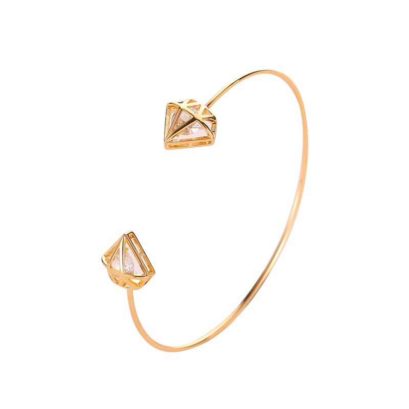 Bangles Hollow Out Triangle Bracelets Women Simple Zircon Jewellery Bracelet Geometric Jewelry Hand Made Trendy Armband: gold color