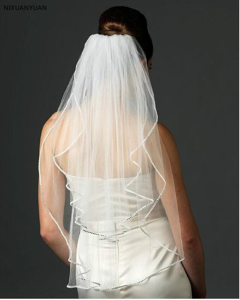 2 T 2 niveaux strass mariage voile court mariée voiles cristal strass bord