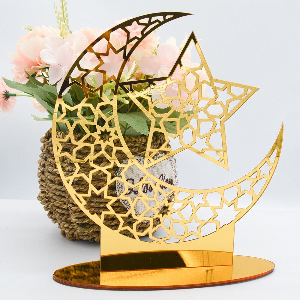 Ramadan dekoration glad eid mubarak islam akryl månestjerne skrivebordspynt hajj islamisk muslimsk festival festdekoration