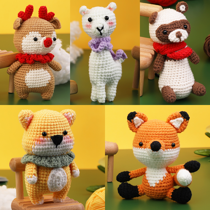 Kraball kit de animais de crochê para iniciantes com tutorial de vídeo, fio de tricô de algodão, agulhas, gancho, conjunto de ferramentas de malha, artesanato diy