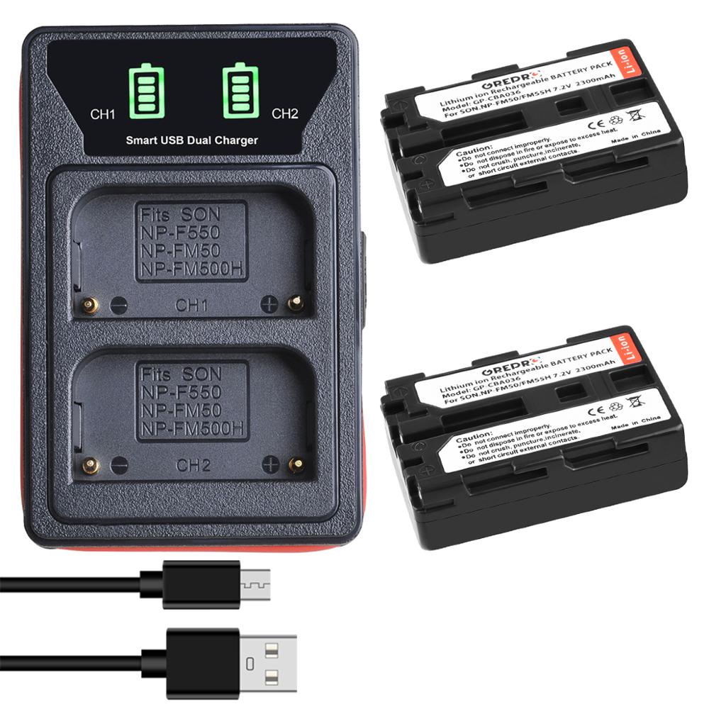 Batería de NP-FM50 para Sony NP, FM50, FM55H, NP-FM55H, NP-FM30, NP-FM50, NP-FM51, NP-FM70, NP-FM71 NP, QM71, QM71D, FM90, 2 uds.: 2B with KB Charger