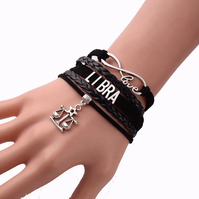 Mænd kvinder 12 stjernebillede stjernetegn fletning reb læder horoskop armbånd fødselsdag smykker: Libra