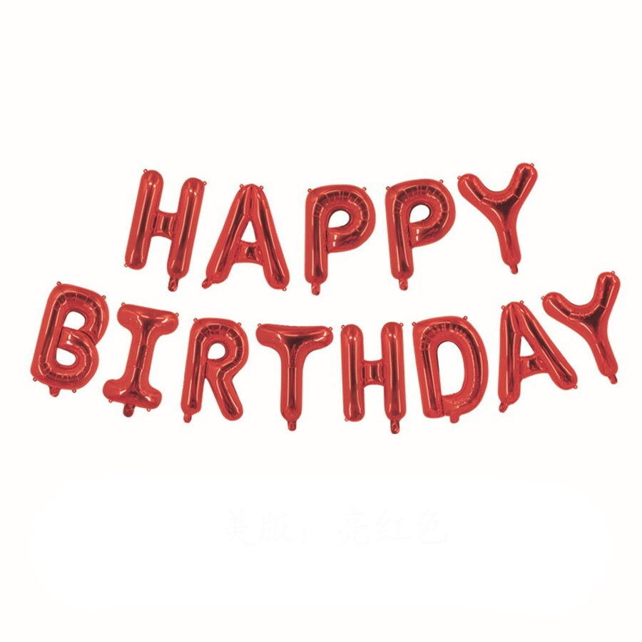 Ballon en aluminium avec corps fin anglais lettre joyeux anniversaire | 10 pièces, 16 pouces, paille et ruban: Rouge