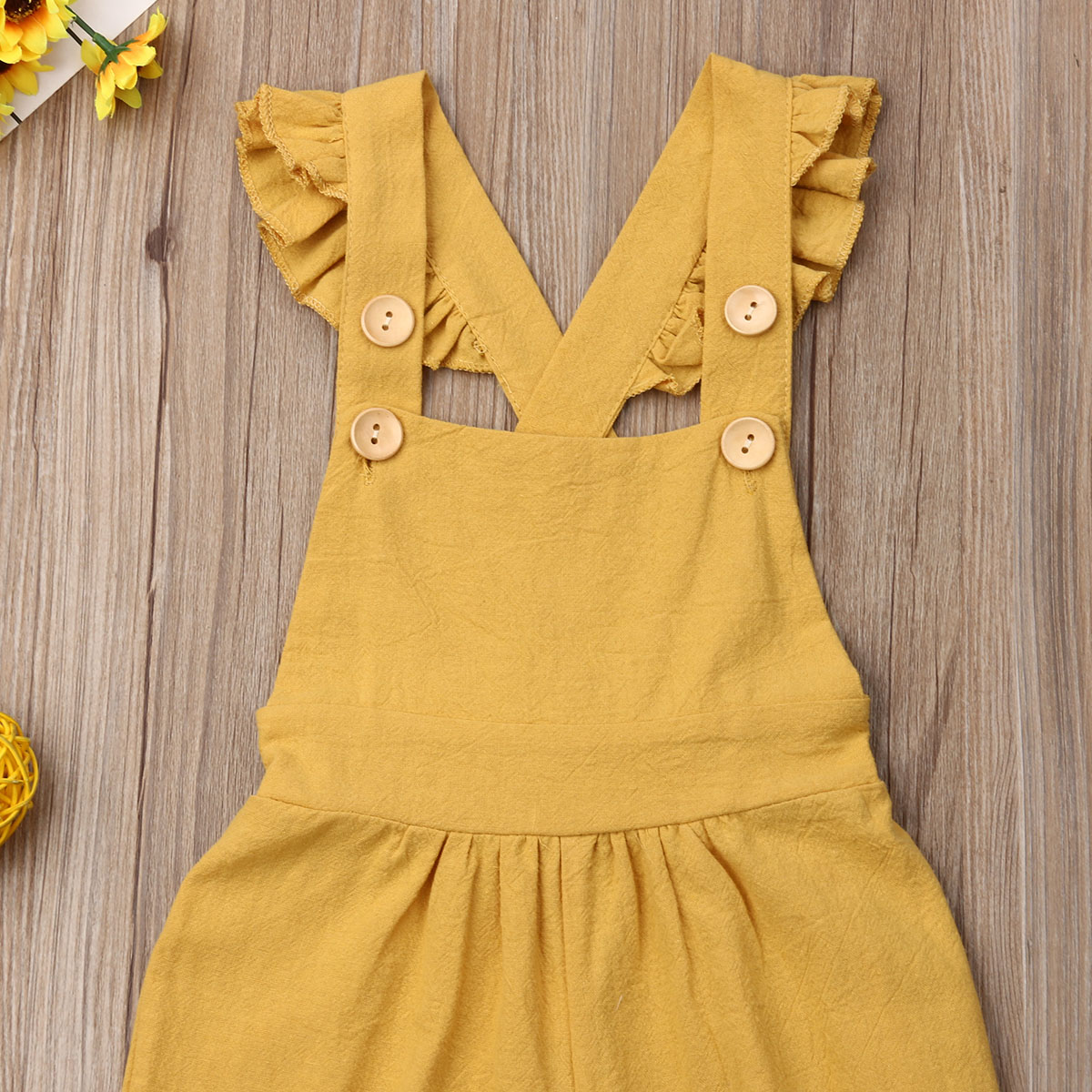 1-4 år unisex baby overalls ærmeløs knap baby bukser gul lilla børn bodysuit småbørn playsuit pige tøj sæt