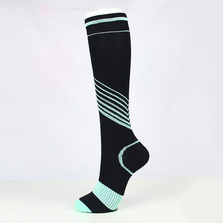 Jeseca unisex strømper kompresjon lang sox stripe trykk åreknuter strømpe kne støtte stretch trykk sirkulasjon: Himmelblå / S  m 20cm 36cm