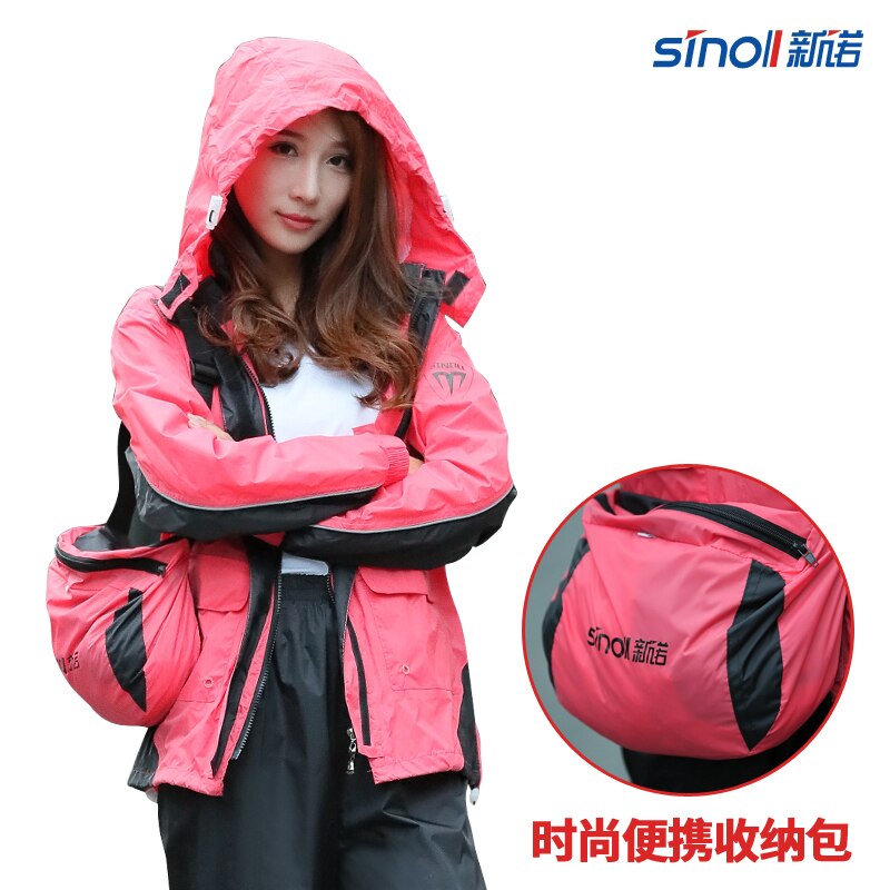 Impermeable Nylon Impermeable mujeres pantalones Set senderismo al aire libre señoras con capucha Impermeable de vinilo rosa Impermeable de Mujer ropa de lluvia JJ60YY