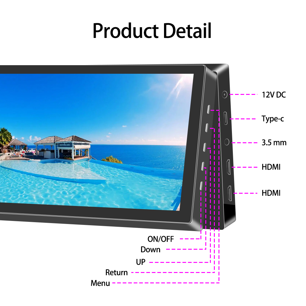 Mini Monitor portátil de 7 pulgadas, Panel TFT de 1024x600, pantalla táctil LCD, Monitor secundario, compatible con ordenador portátil Raspberry Pi Series