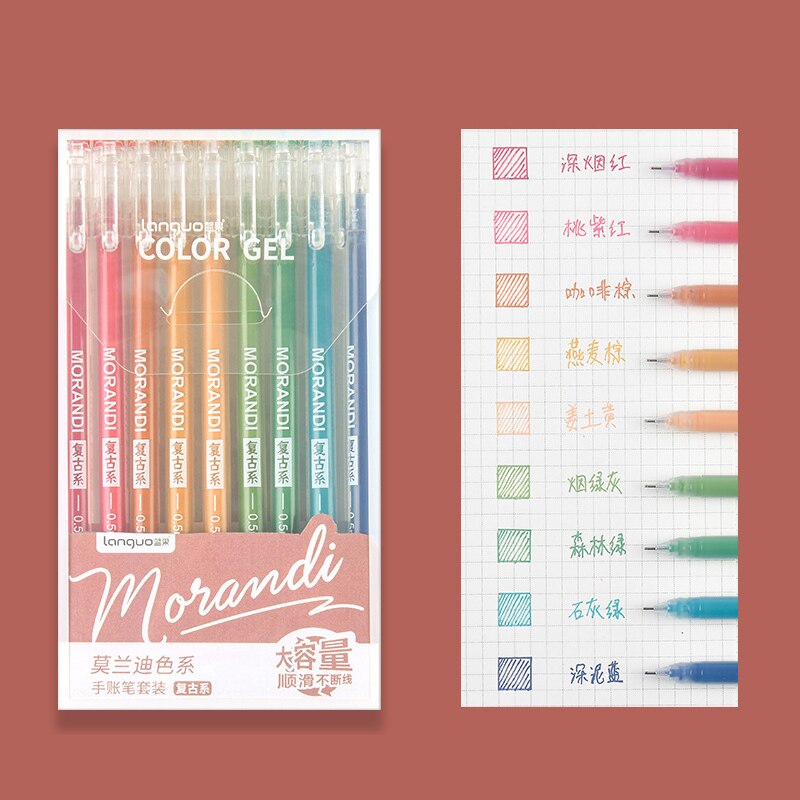 9 PCS/Set Morandi Gel Pen Multi Colored Gel Ink Pens Vintage 0.5mm Writting Drawing Pen Stationery For Kids Office Supplies: Retro Color